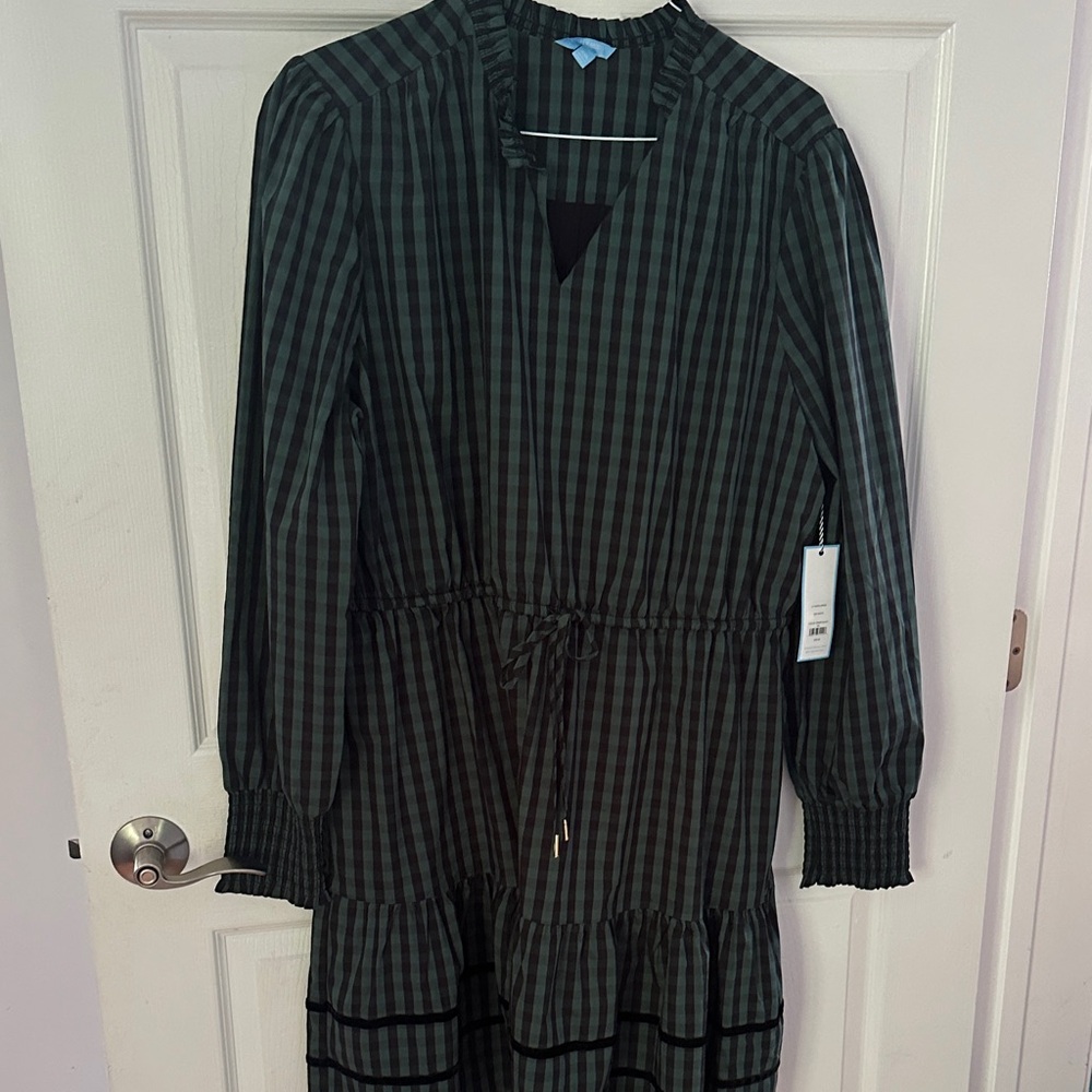 Draper James Green and Black Striped Midi Dress